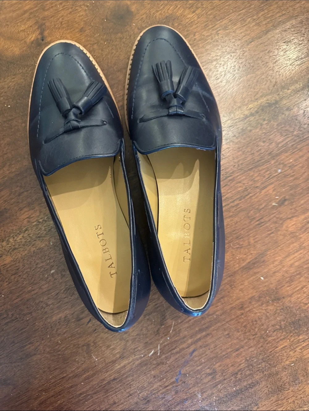 Talbots Navy Leather Tassel Slip-On Loafers